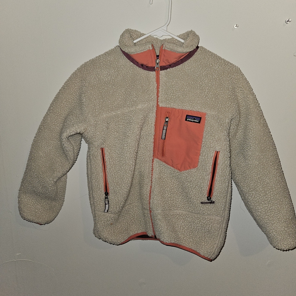 Patagonia Cream and Orange Fleece Jacket